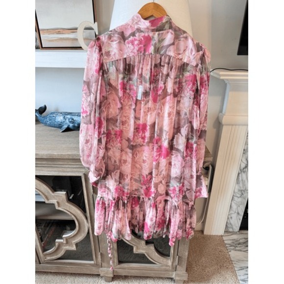 Alex Marie Floral Ruffle Mini Dress Womens Pink Size 6 - Picture 7 of 12